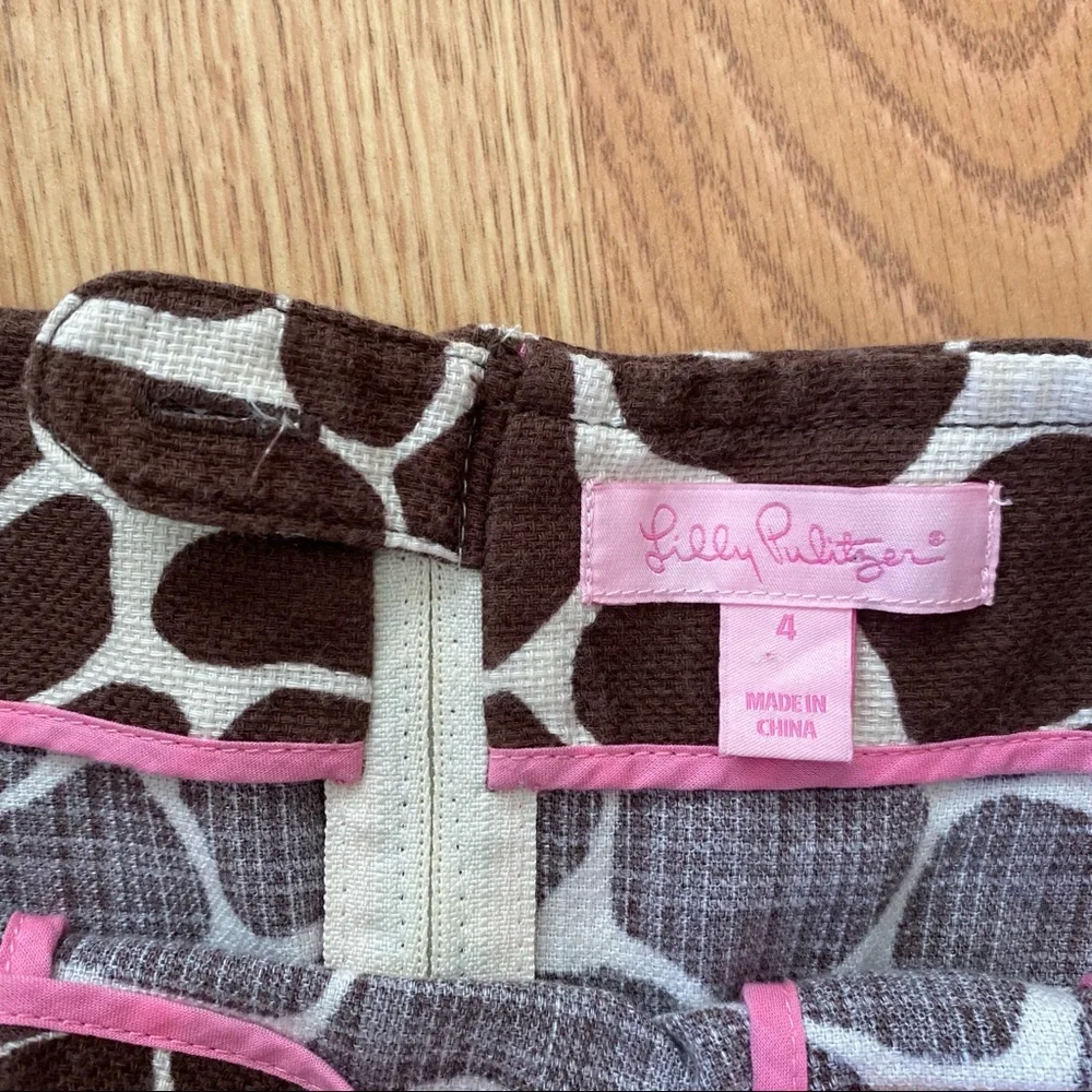 LILLY PULITZER SKIRT SPECKLE & HIDE GIRAFFE PRINT BROWN SIZE 4 COTTON PREPPY